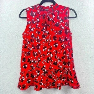 Banana Republic Floral Crepe Tie-Neck Sleeveless Peplum Blouse - Size XS